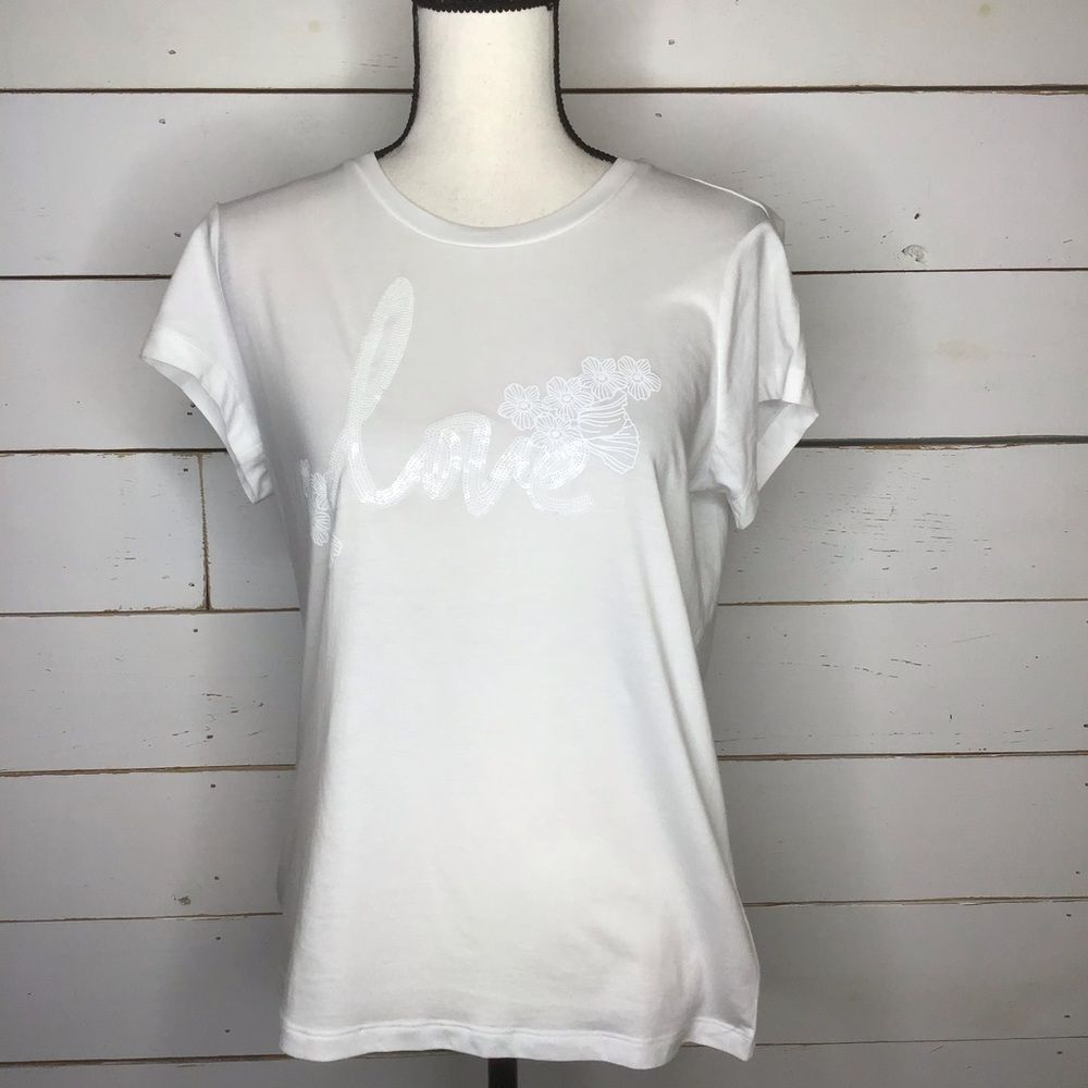New Victoria Secret Love TShirt Sequin Flower Crew